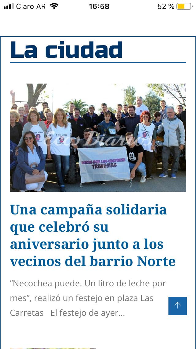 Campaña solidaria – 1 litro de leche por mes Necochea puede !!! colecta nº 100